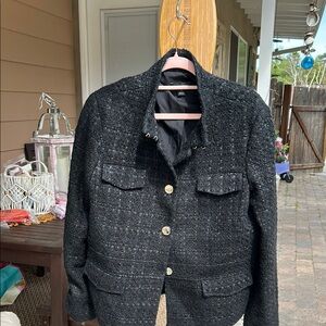 ANN TAYLOR Excellent Condition Chic Black Tweed Blazer. Pockets Classy Size 14
